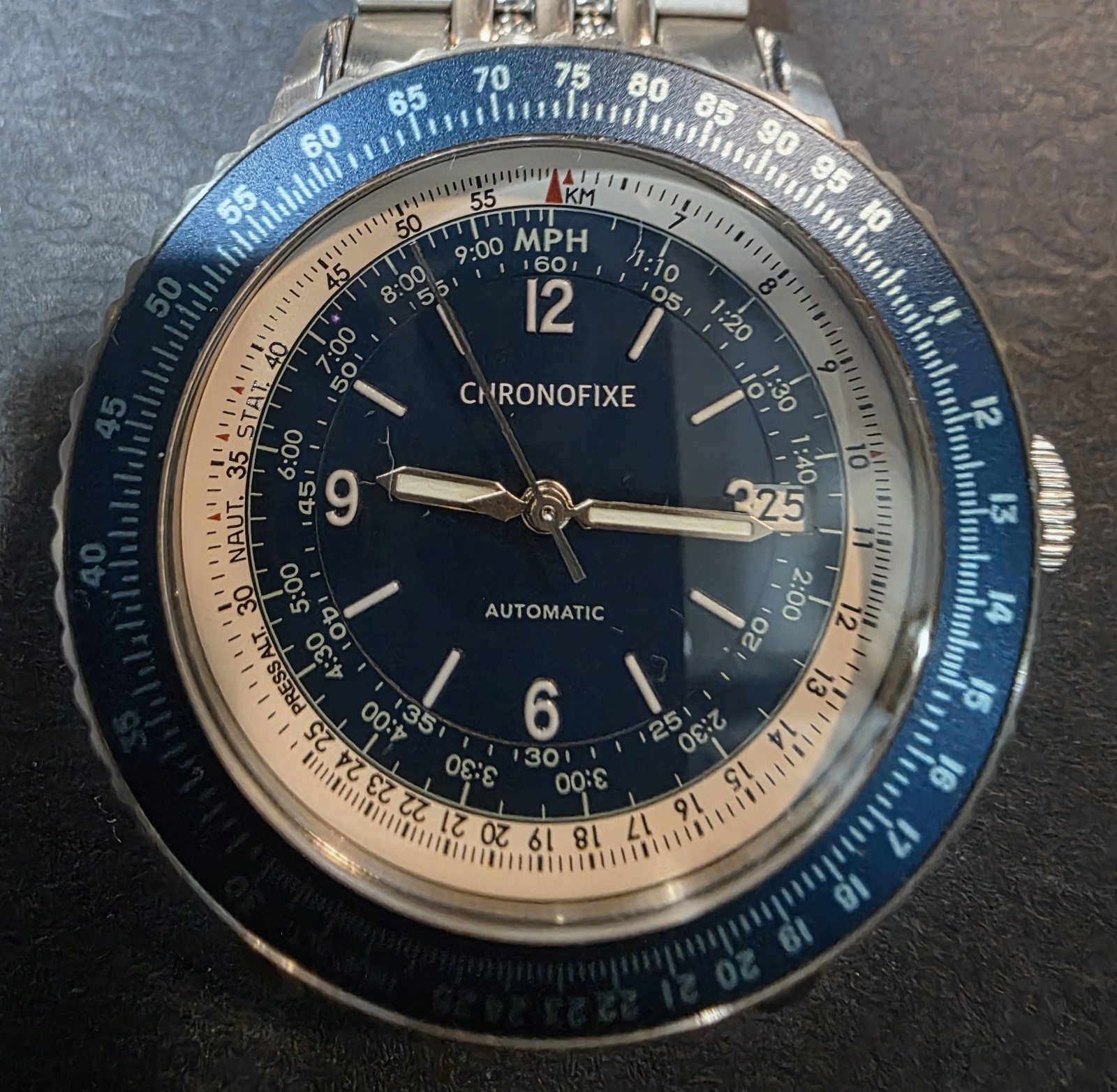 CHRONOFIXE Watch Gang Men’s Auto 44mm Blue Dial SS Bracelet 5ATM Box