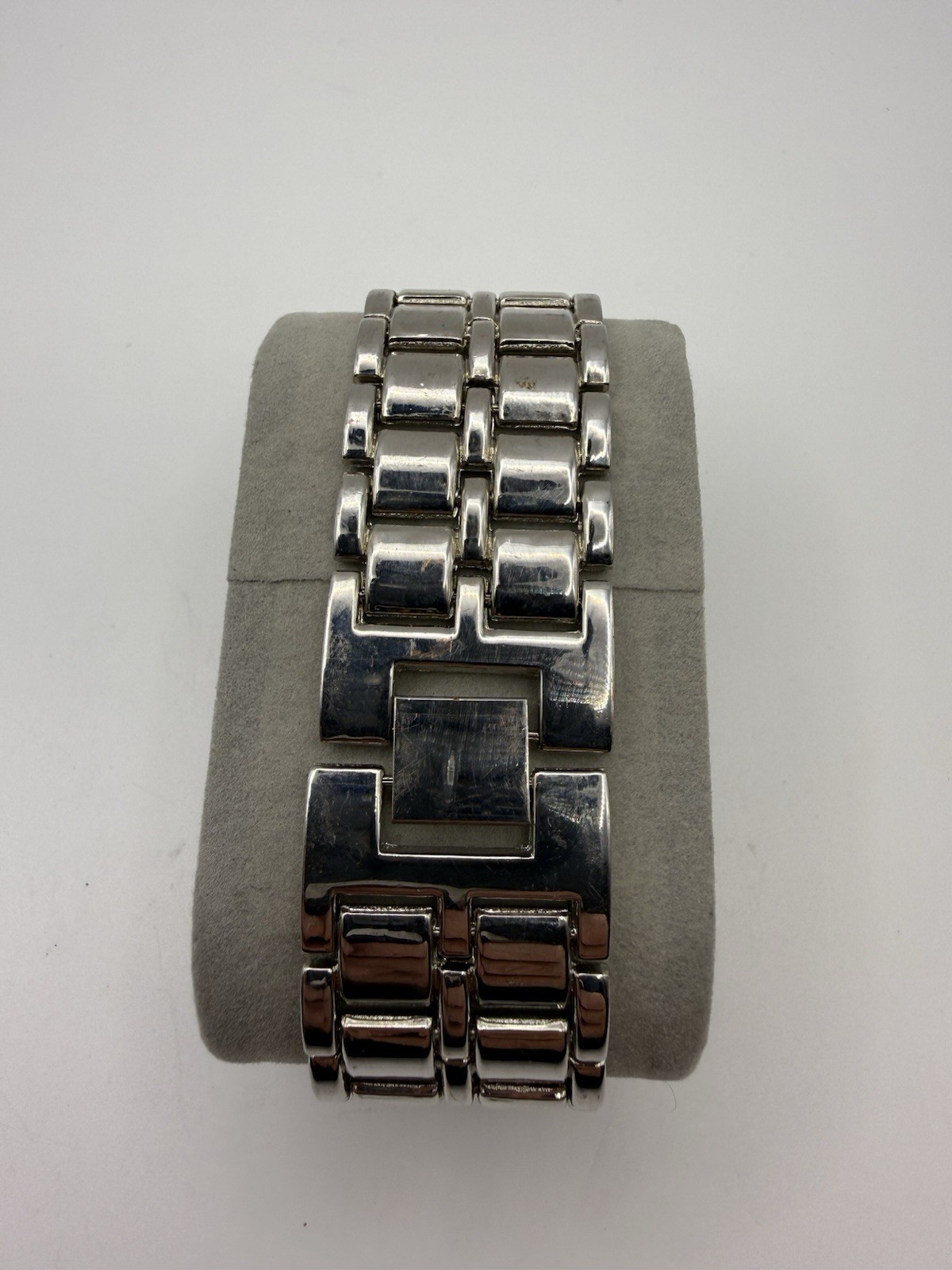 Quartz LED Digital Wristwatch Silver Rectangle Case Silver Metal Bracelet Works