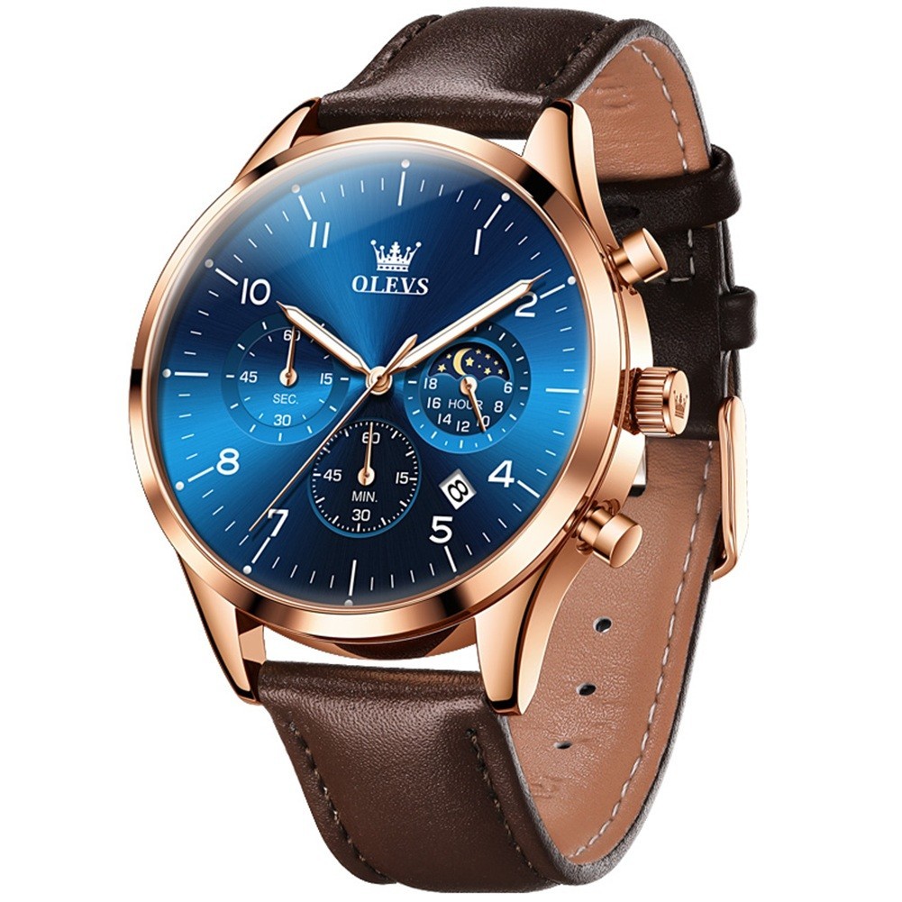 OLEVS 2882 Luminous Multifunctional Male Genuine Leather Classic Quartz Watch