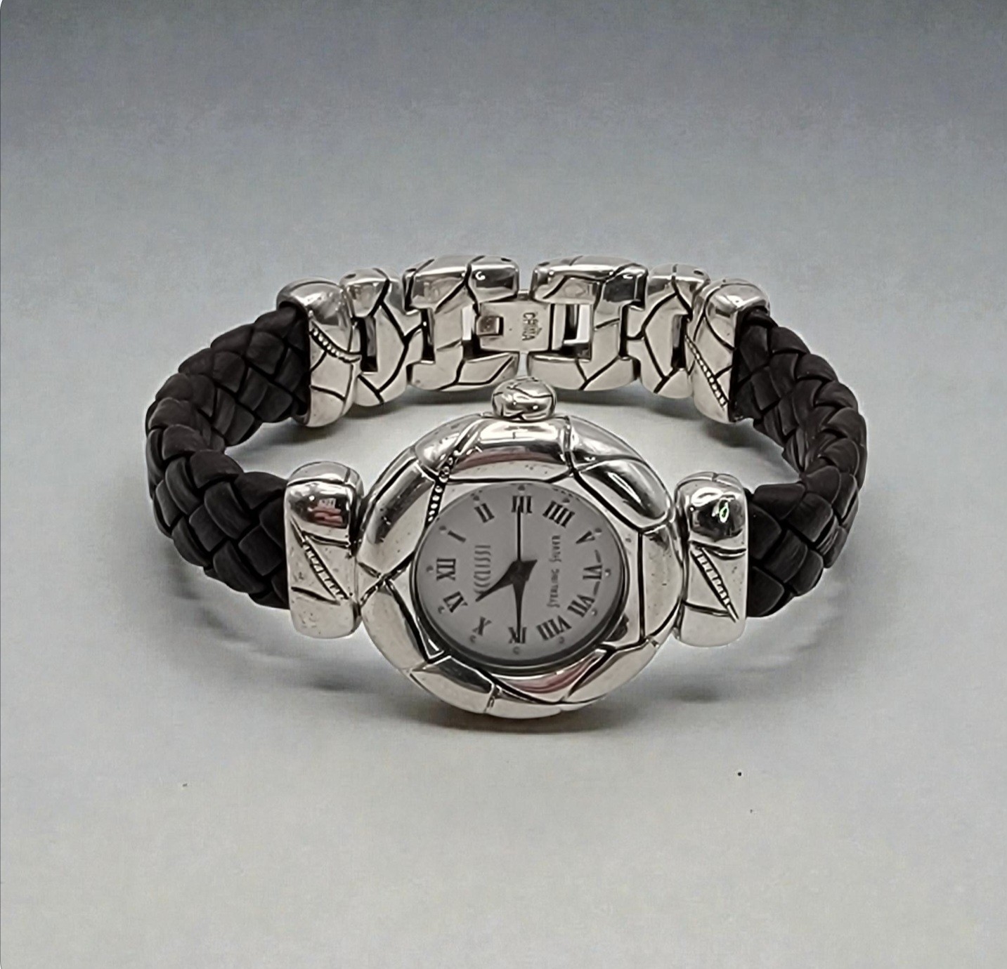 VTG Ecclissi Sterling Silver Alligator Scale Watch Braided Leather 60.99g