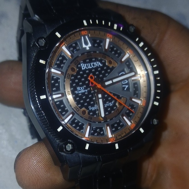 Bulova Precisionist Diver 300m 47mm Quartz Date Black Stainless Steel Watch