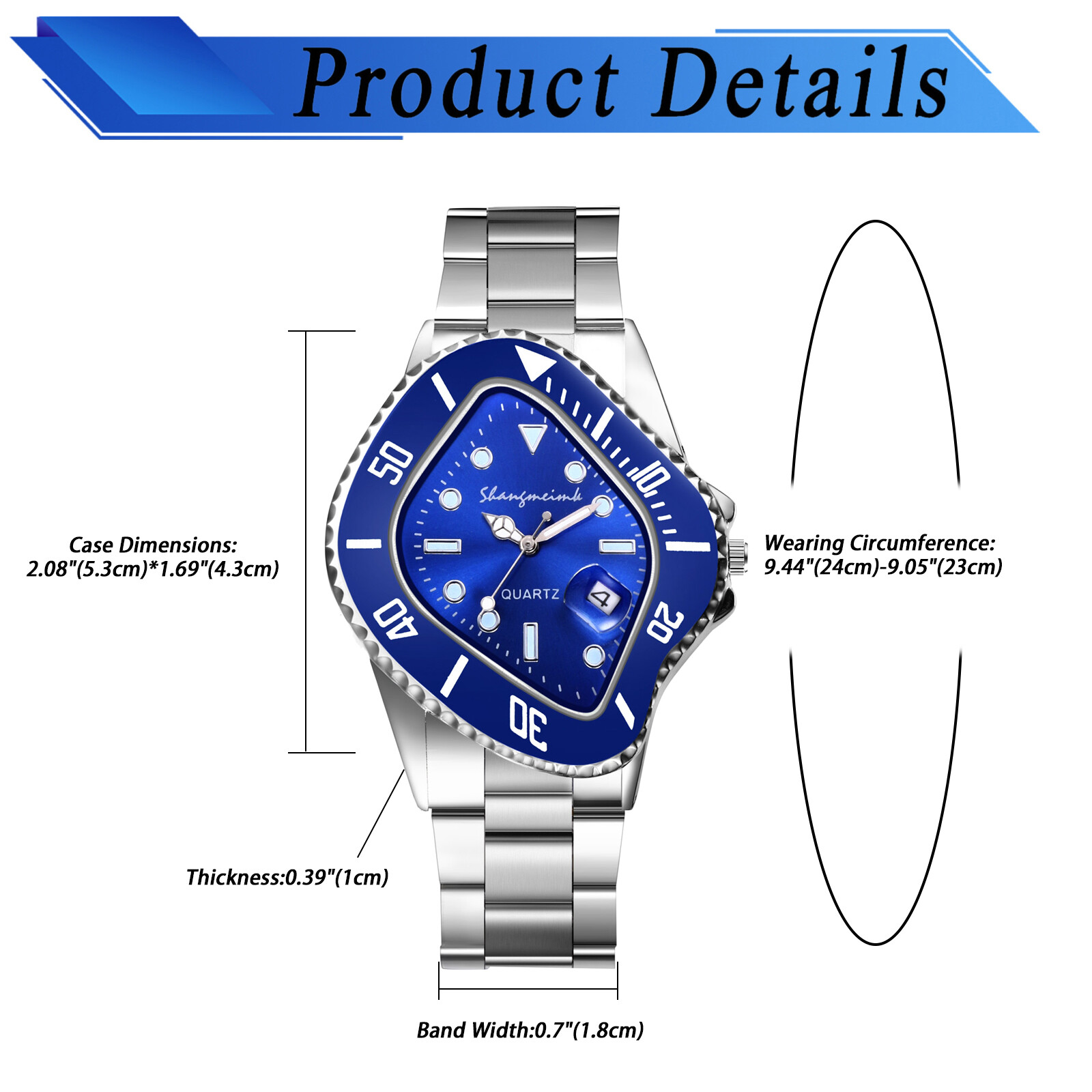 Men’s Calendar Special Shaped Dial Stainless Steel Band Quartz Wrist Watch Gift
