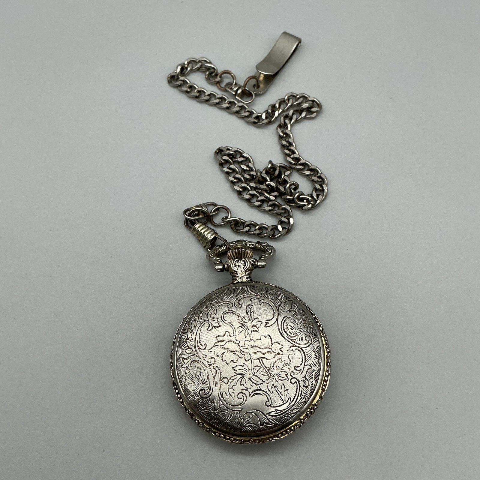 Eagle Pocket Watch Men 47mm Silver Gold Tone Full Hunter Chain New Battery