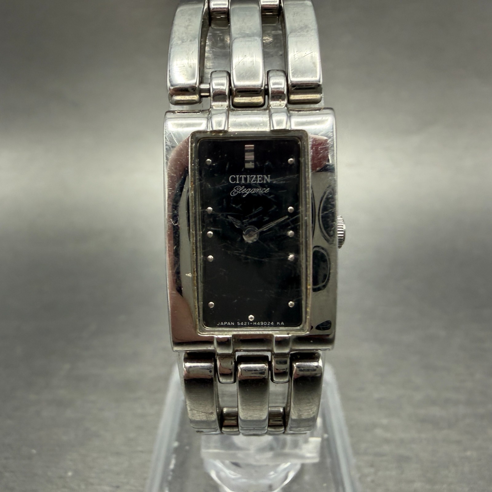 Citizen Elegance Tank Watch Women 15mm Black Dial Silver Tone 5421-H27759 NewBat