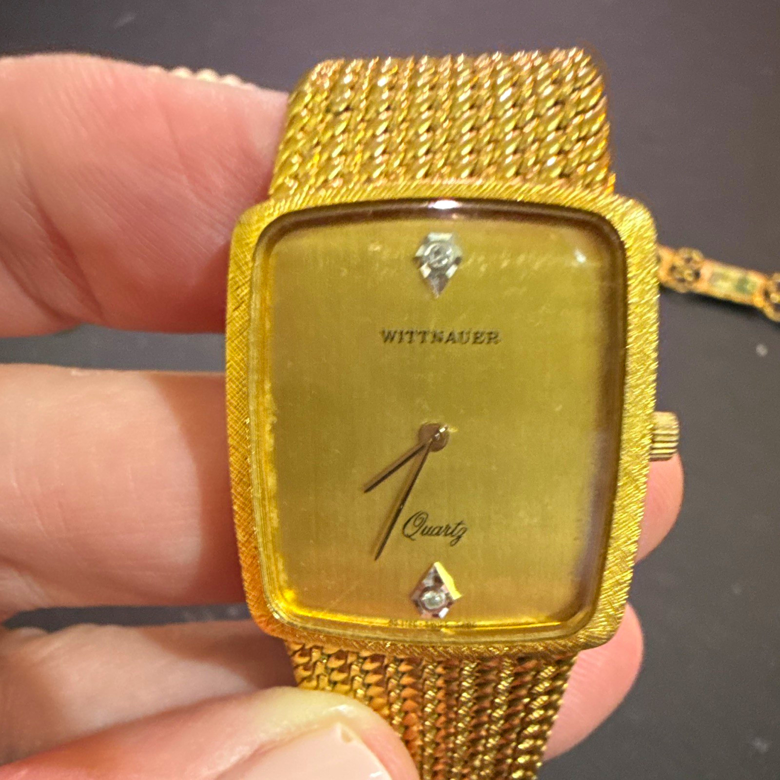 Wittnauer Quartz Women’s Rectangular Gold-Tone Diamond Dial Metal Bracelet Watch