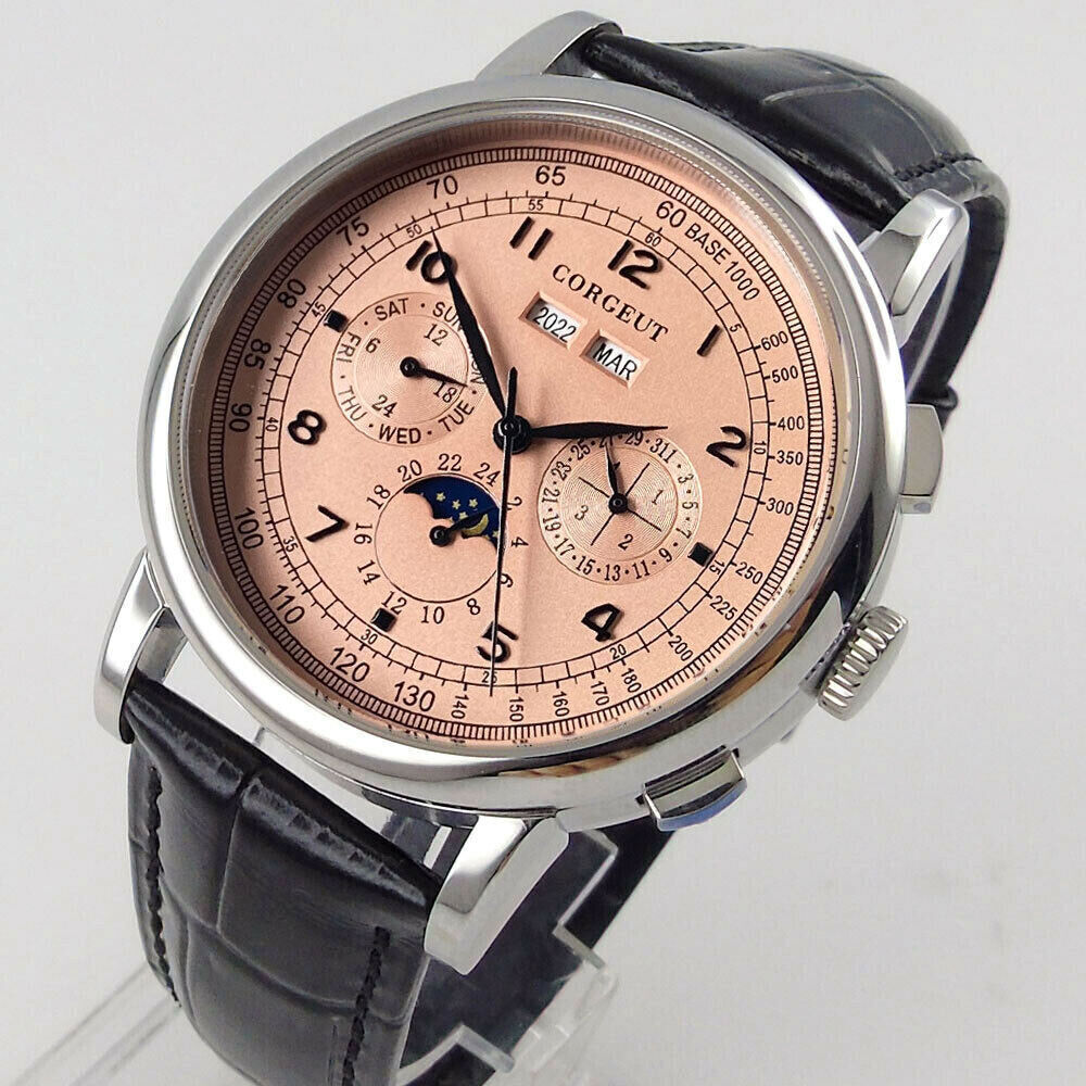 42mm corgeut sterile pink dial day multifunction Sea-gull automatic mens watch