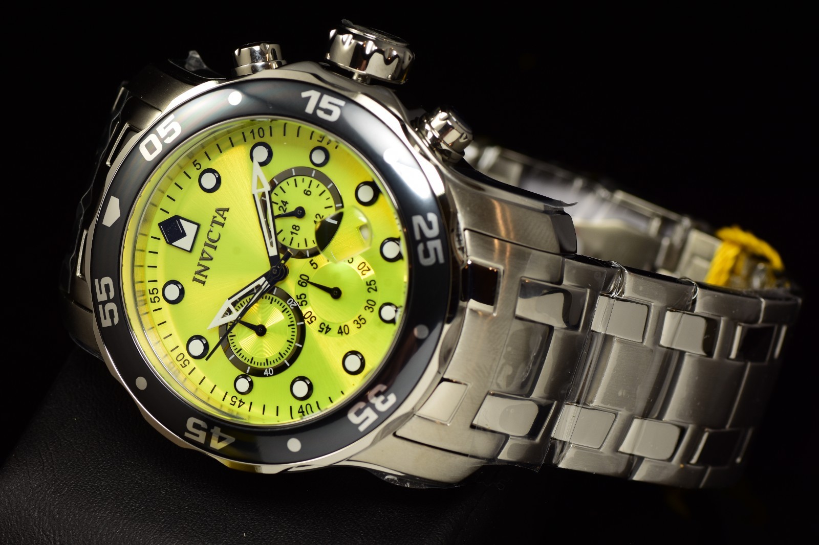 NEW Invicta Men’s 48mm Pro Diver SCUBA Chronograph YELLOW DIAL Silver Tone Watch