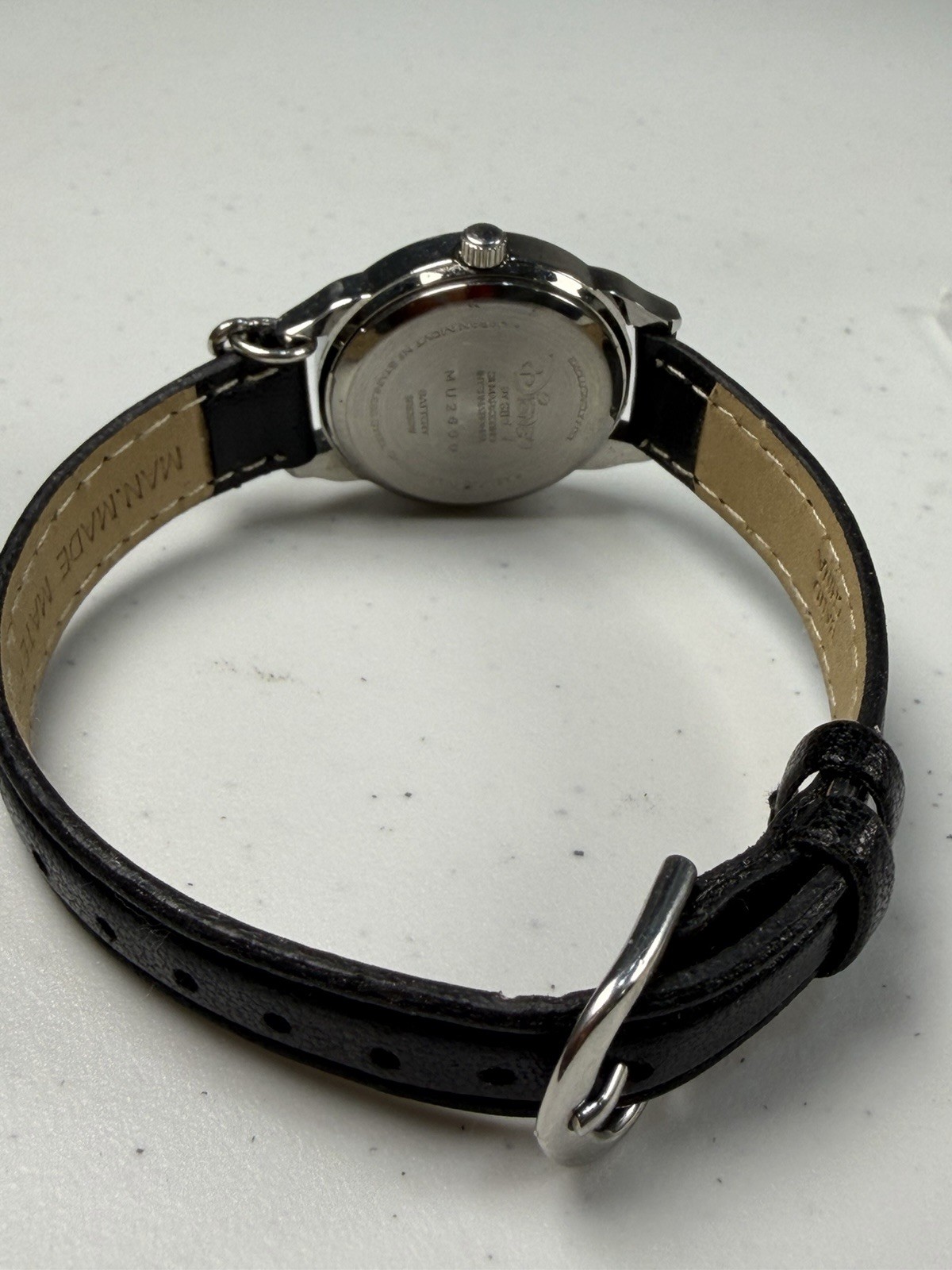 Disney Eeyore Charm Watch Black Leather Strap Quartz 25.6mm Working Japan Movt