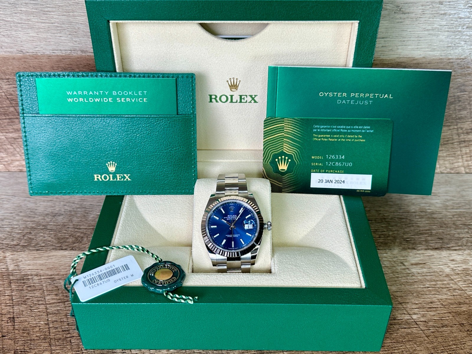 Rolex Datejust 41 Ref. 126334 Blue Dial with White Gold Fluted Bezel NEVER WORN!