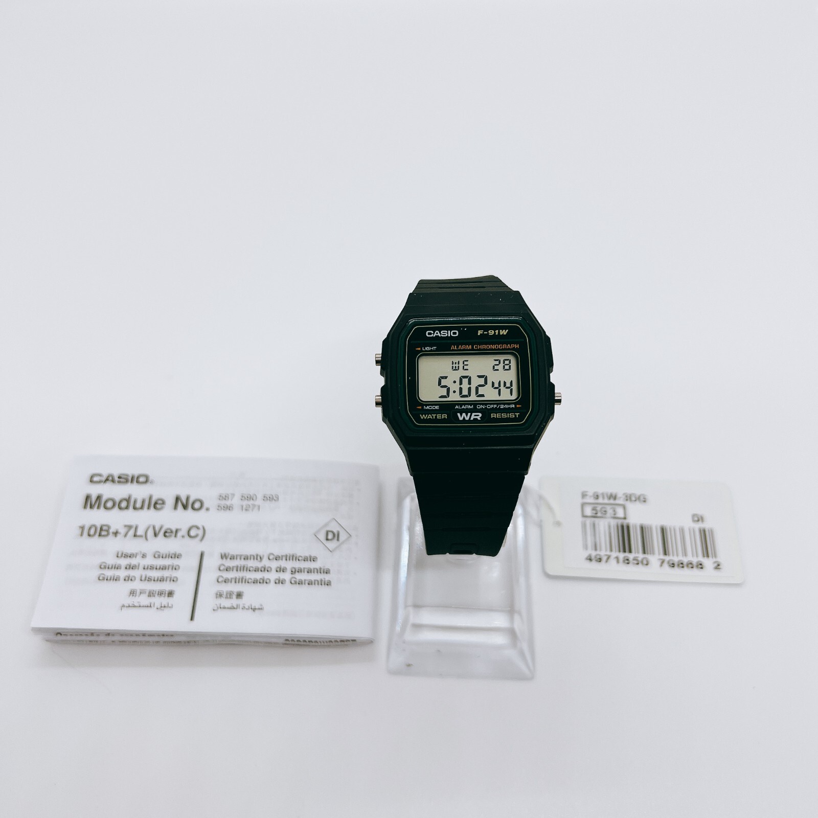 Casio Standard F-91W-3 Boys Watch Quartz Black Green Dial Digital From Japan