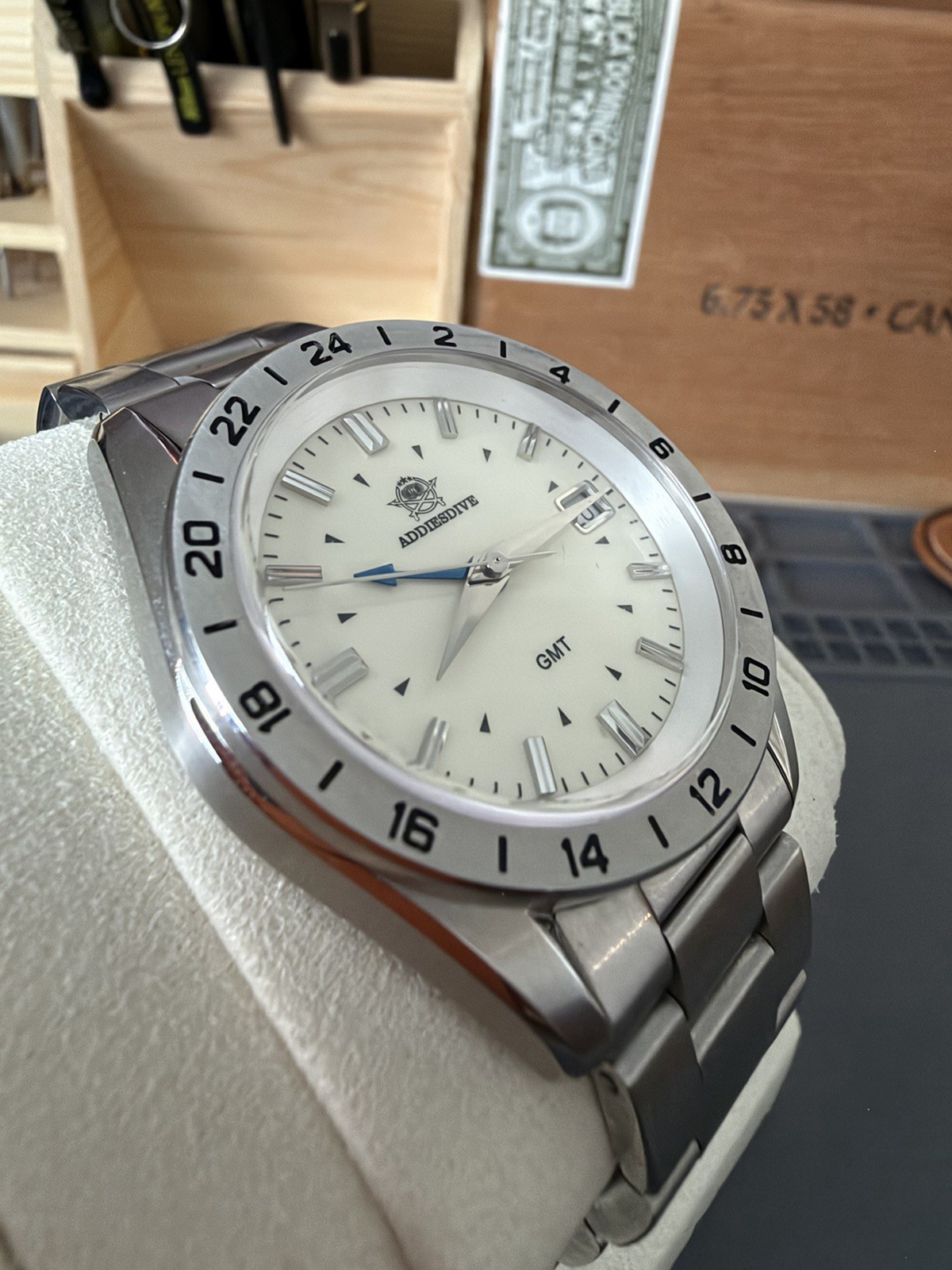 Addiesdive GMT Automatic Men’s Watch White Dial Date 200m SS Bracelet