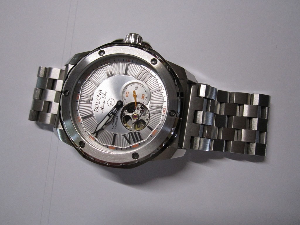 Bulova Marine Star Automatic Silver Dial Thick Stainless Steel Band Mens Watch