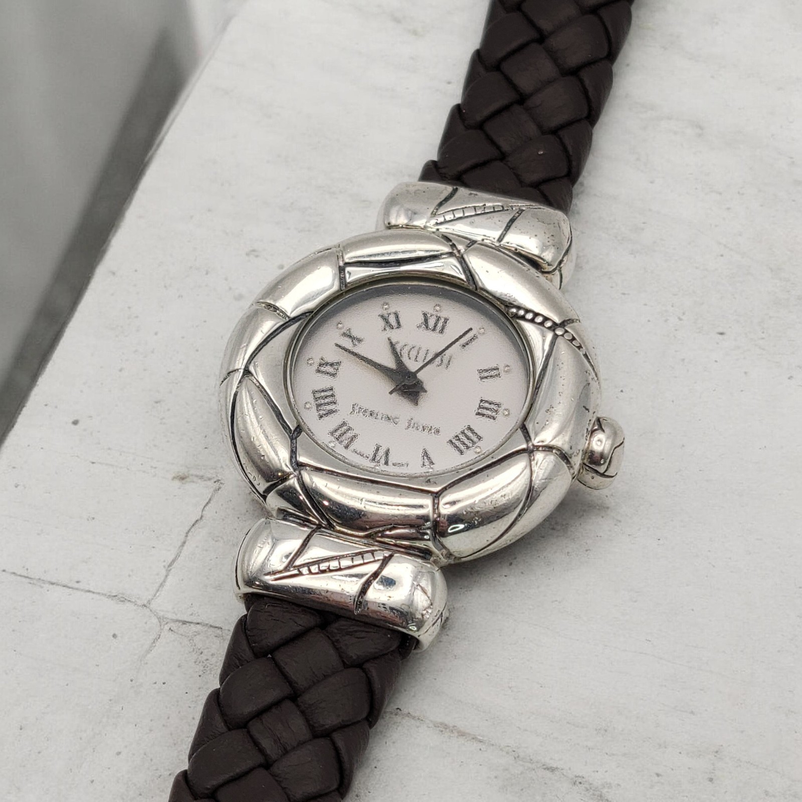 VTG Ecclissi Sterling Silver Alligator Scale Watch Braided Leather 60.99g