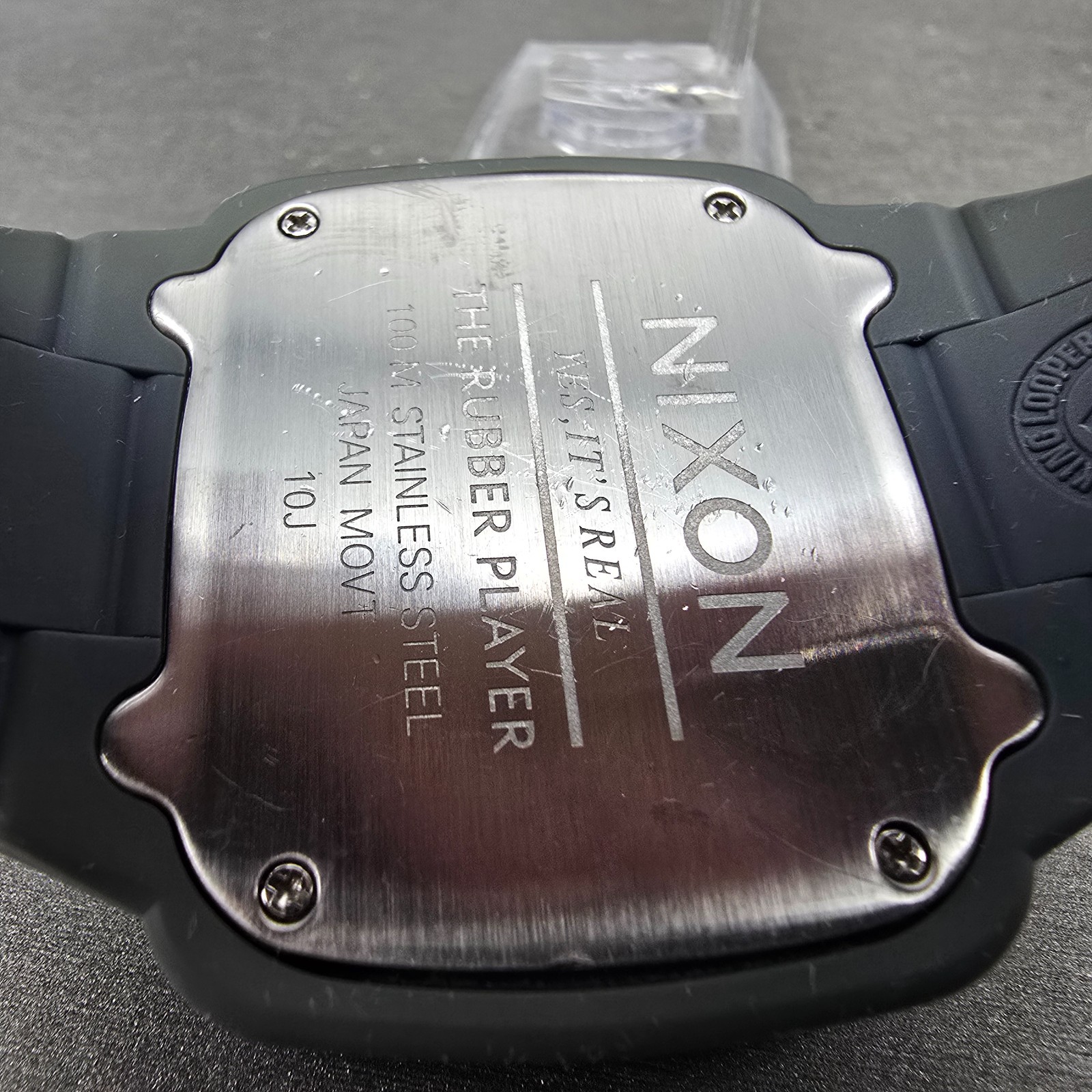 Nixon Rubber Player Watch Men 45mm Gray Dial Gray Tone Rectangle New Battery
