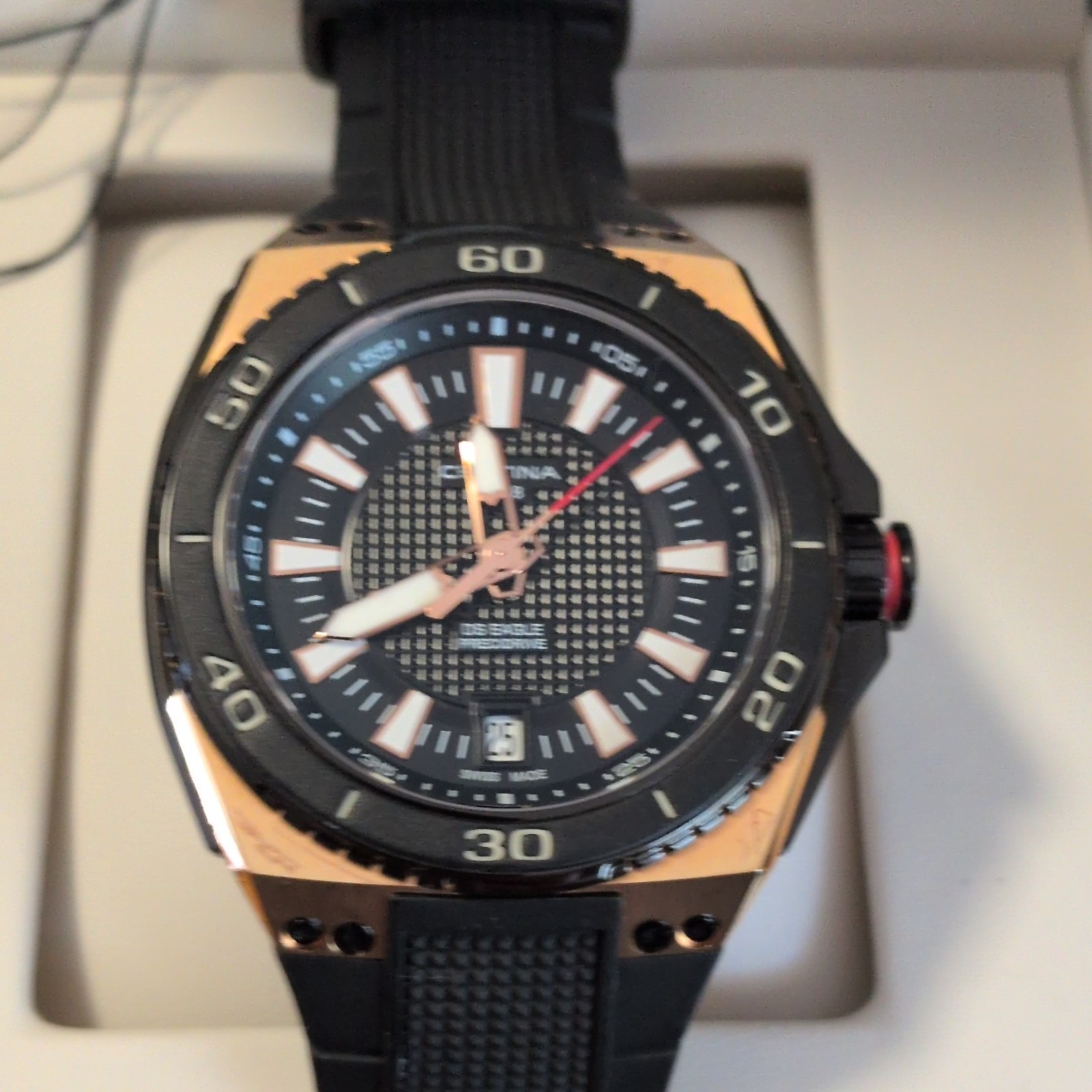 Certina DS Eagle 44mm Quartz Black Dial Date 200m PVD Rubber Strap Box