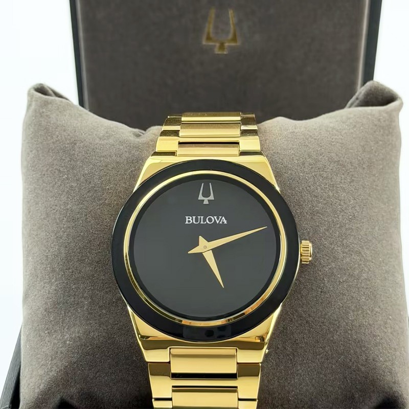 Bulova Modern Millennia Black Dial Men 97A183 Quartz Watch 41mm Gold Stainless