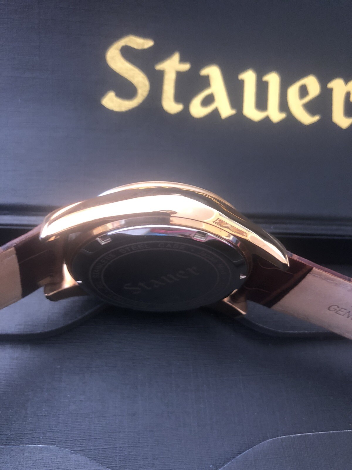 Stauer RG Black Dial Chronograph Watch 15755 Water Resistance 5ATM