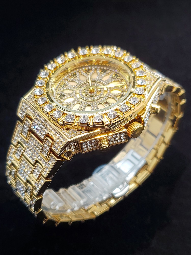 Arabic Luxury Hip Hop Custom Bling Ice out Men Watch Gold Iced Simulated Diamond