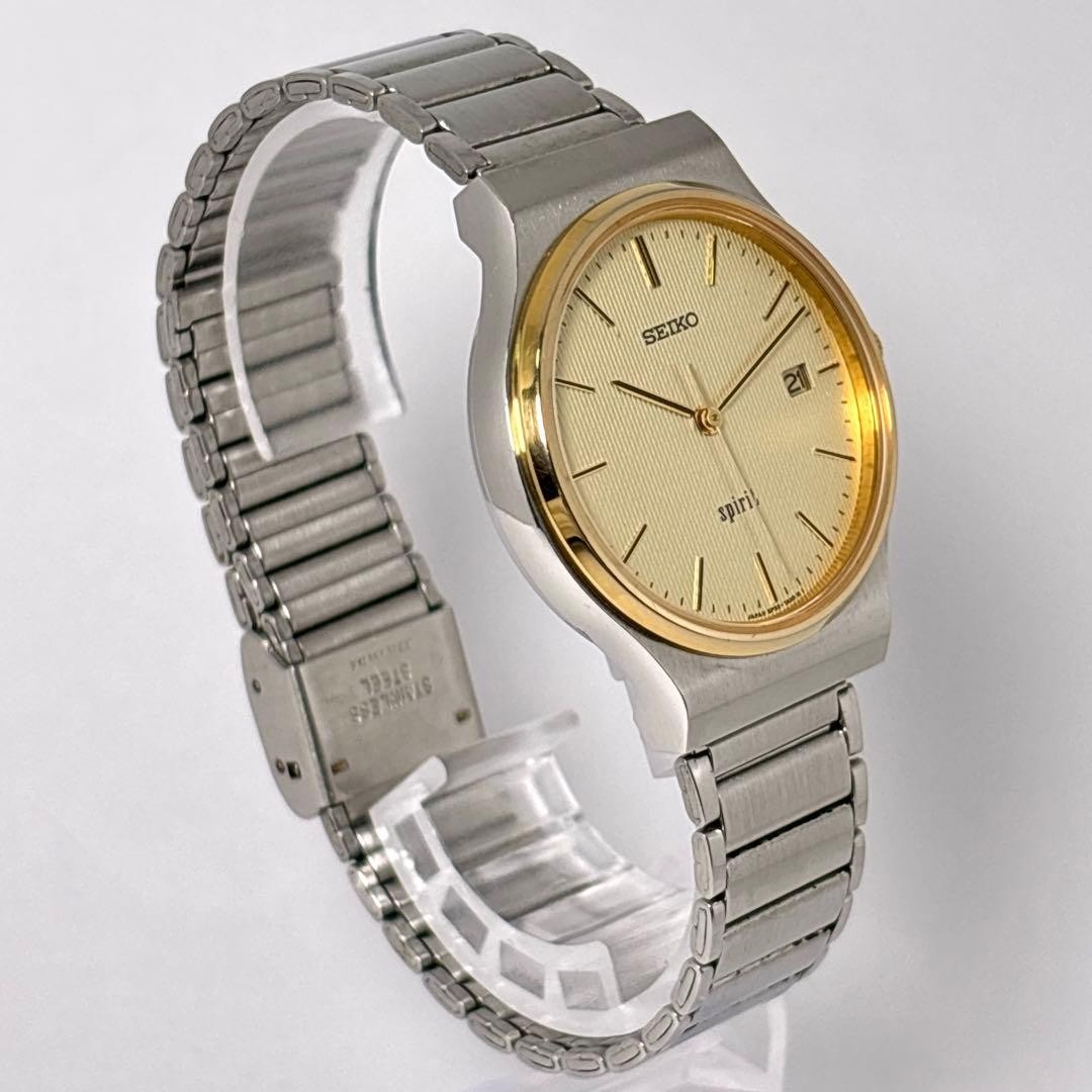SEIKO SPIRIT 5P32-7A00 Quartz Watch 33mm Gold Wave Dial SS Band 17.5cm