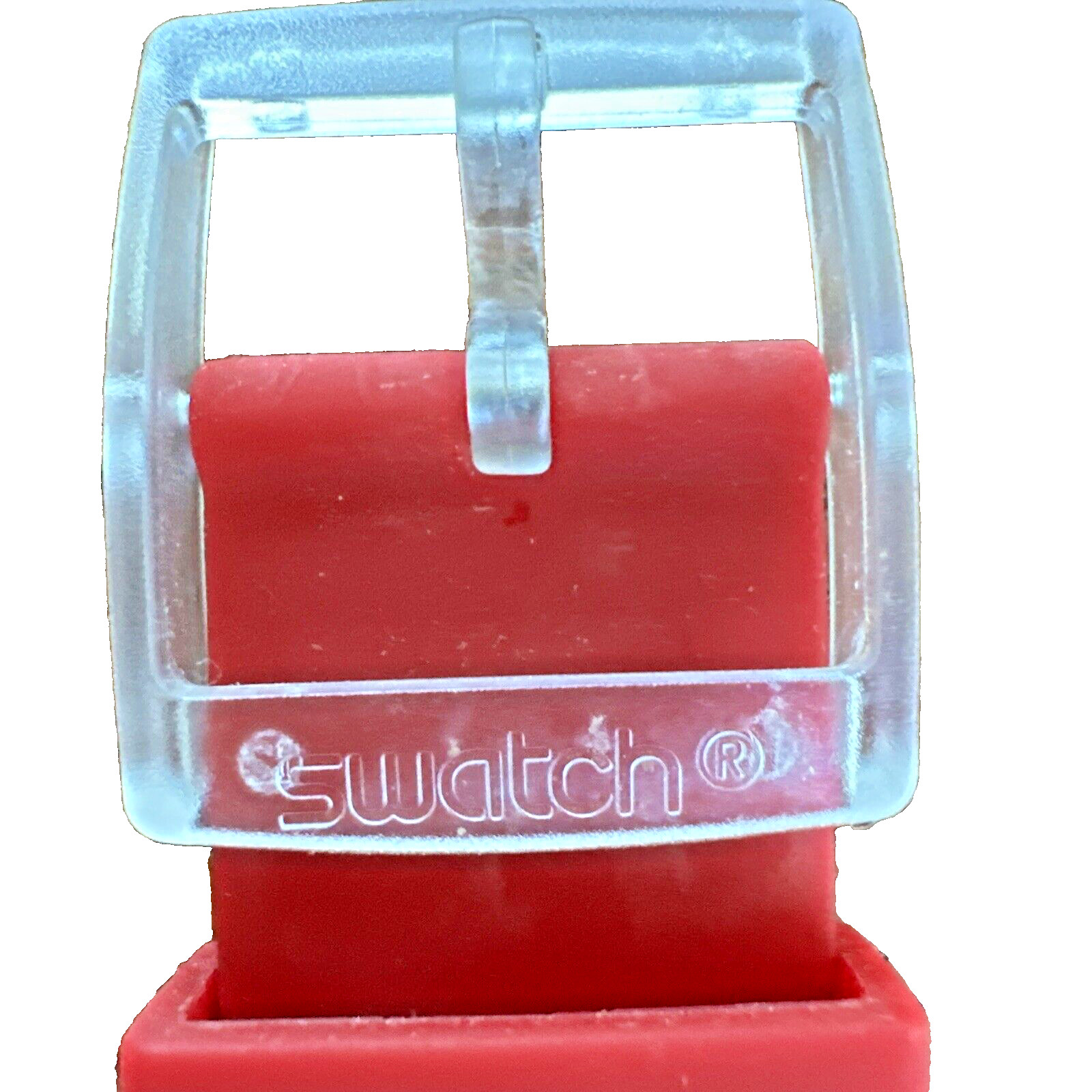 Swatch XL “Vida Loca” 44mm Red Dial Clear Case + Packaging Pre-Owned Good