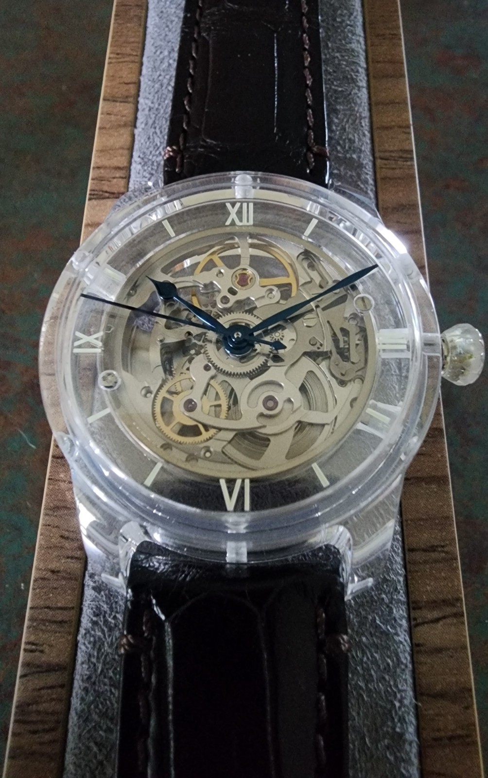 SAPPHIRE CRYSTAL CASE WATCH, SWISS AUTOMATIC SKELETON MOVEMENT – STP 6-21