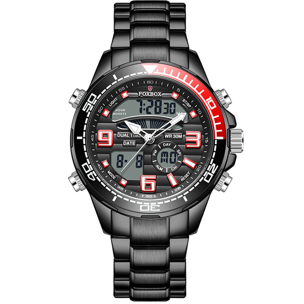 LIGE FOXBOX Digital Men Gold Watches Male Steel Wristwatch Big Dial Quartz Watch