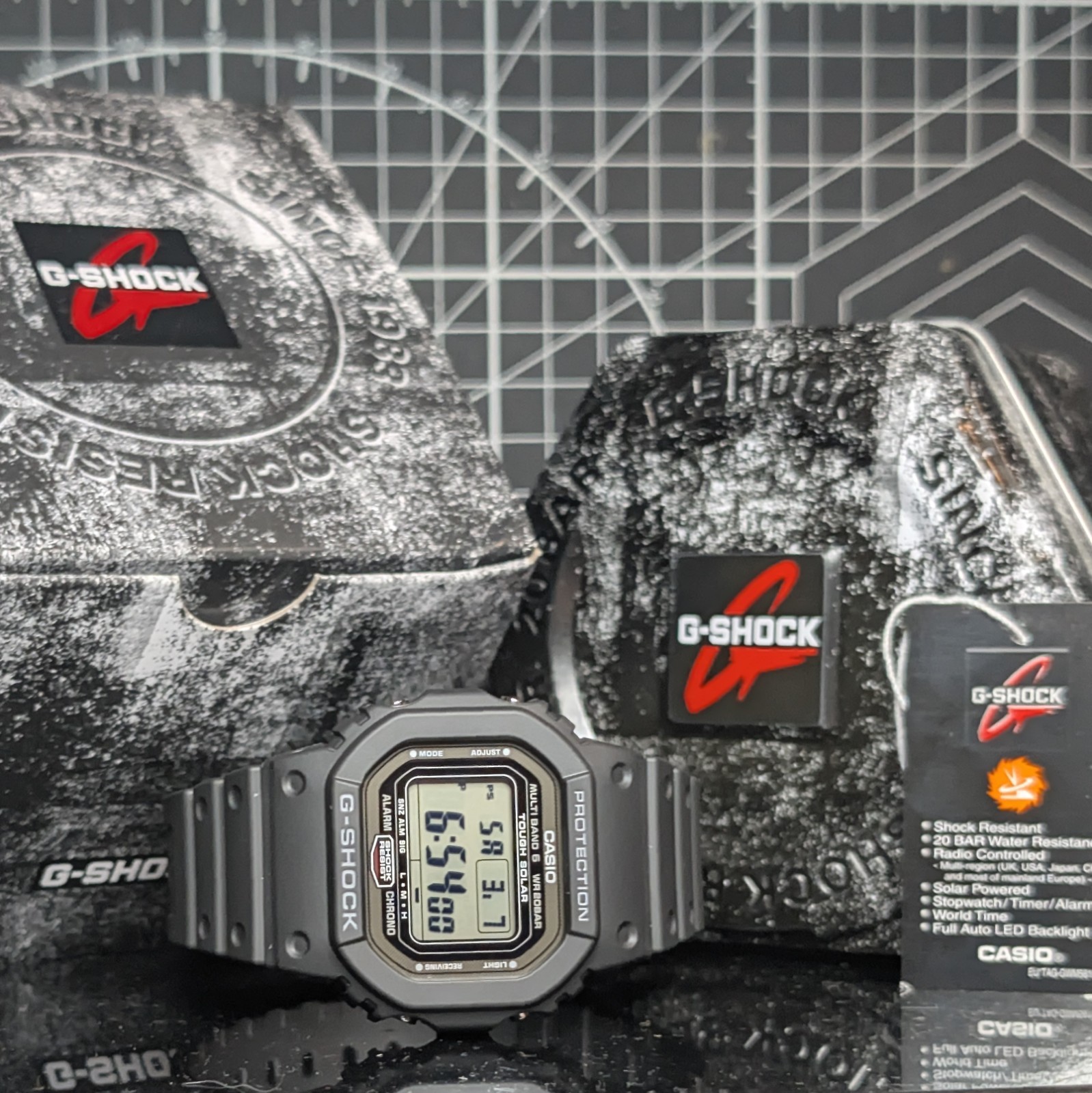 Casio G-Shock U-pdated GW-5000 Solar Multiband Black Screwback Square GW-5000U-1
