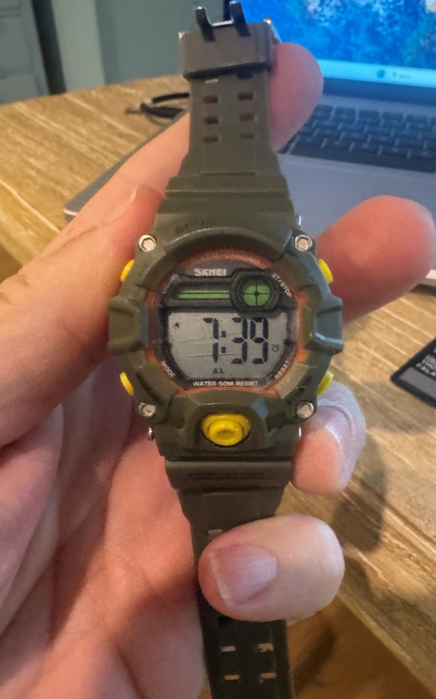 SKMEI 1484 model digital sport watch Children/Womans green case & yellow accents