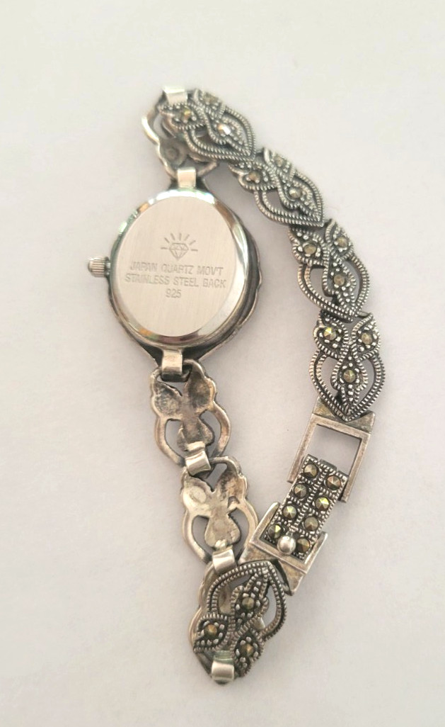 Sterling Silver Watch with Marcasites Japan Quartz Movement
