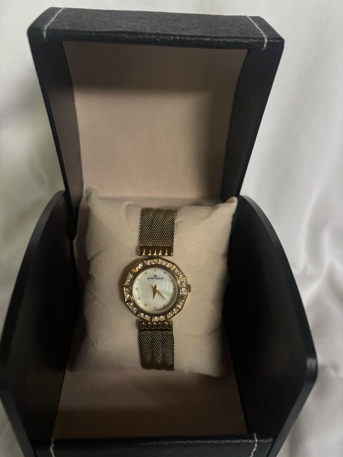 Anne Klein Diamond Gold-Tone Mesh Quartz Women’s Watch Model 10/7982 Working