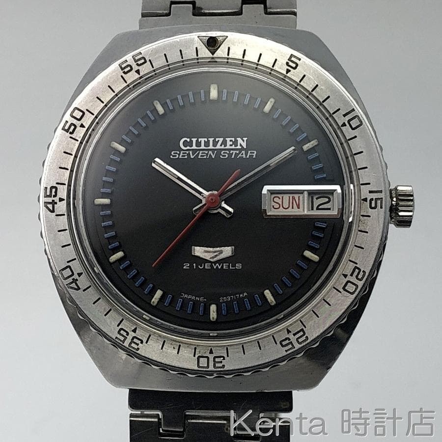 CITIZEN SEVEN STAR 4-526970 Y Bezel Automatic Black Dial Tested Japan Used F/S