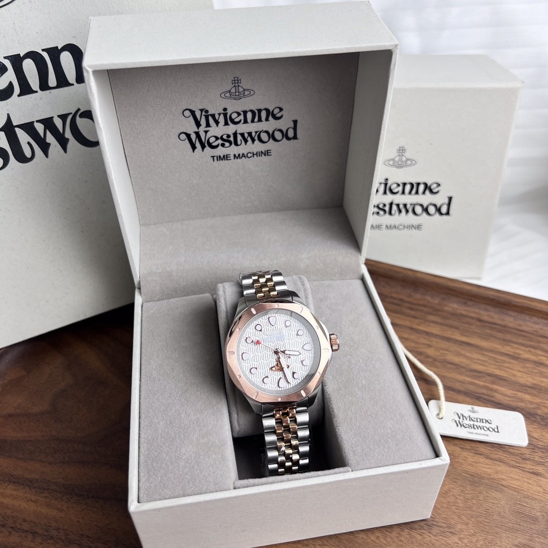 VIVIENNE vv219 White Dial Rose interlaced gold watch strap Quartz Watch