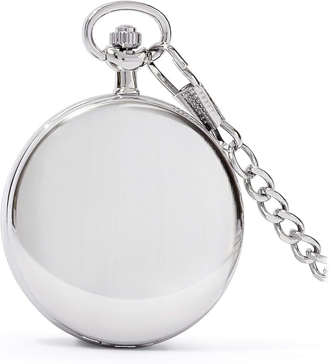 Speidel Classic Brushed Satin Silver-Tone Pocket Watch with 14″ Chain Black Dial