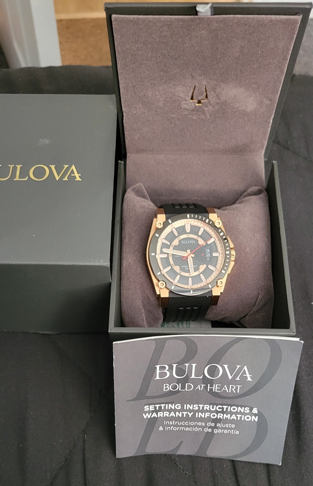 Bulova Precisionist 98B152 Icon Rose Gold Black Dial Polyurethane Men’s Watch