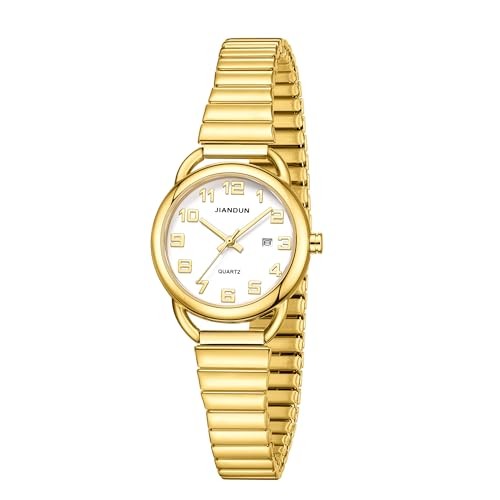 Waterproof Petite Gold Watch,Classic Women’s Elegant M(5.5″-7.5″) Gold White