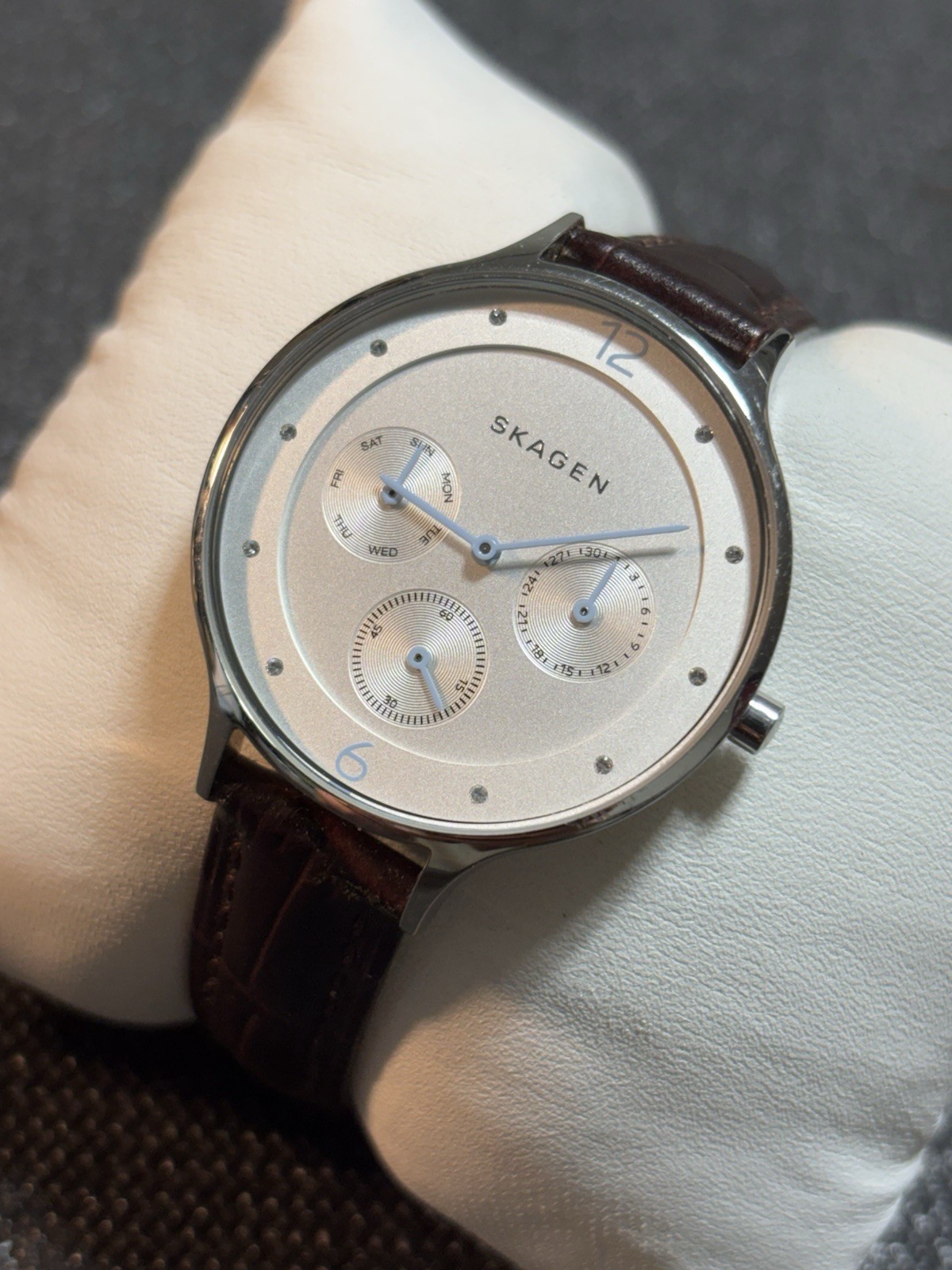 Skagen Denmark Anita Brown Leather Strap Women Watch SKW2449,Day/Date,Stainless