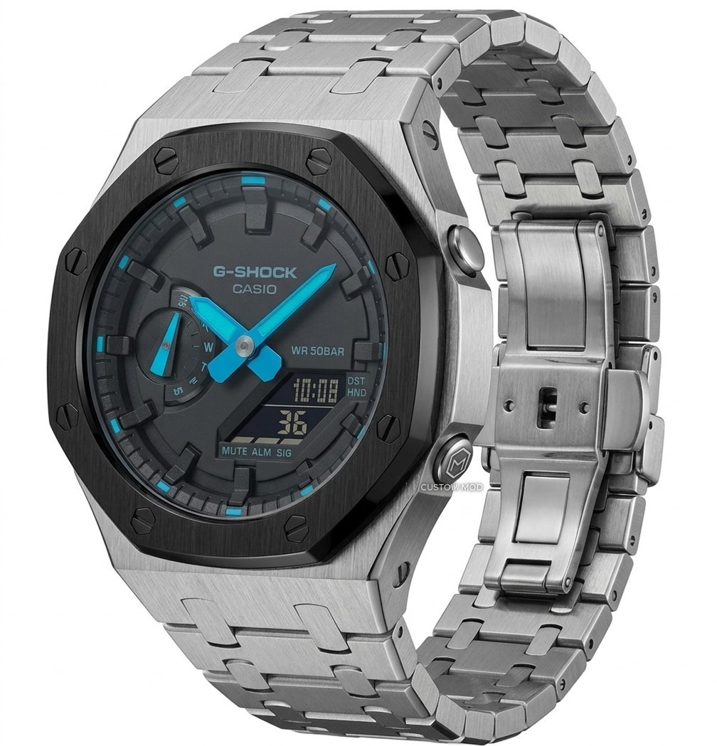 New Custom GShock GA2100 Casioak Stainless Steel Bracelet Gift – Silver mod