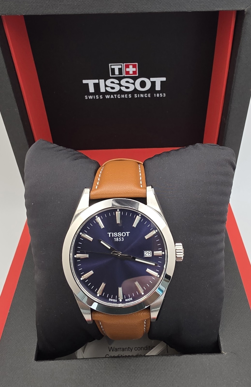 Tissot Gentleman Watch Blue Dial Brown Leather Strap T127.410.16.041.00