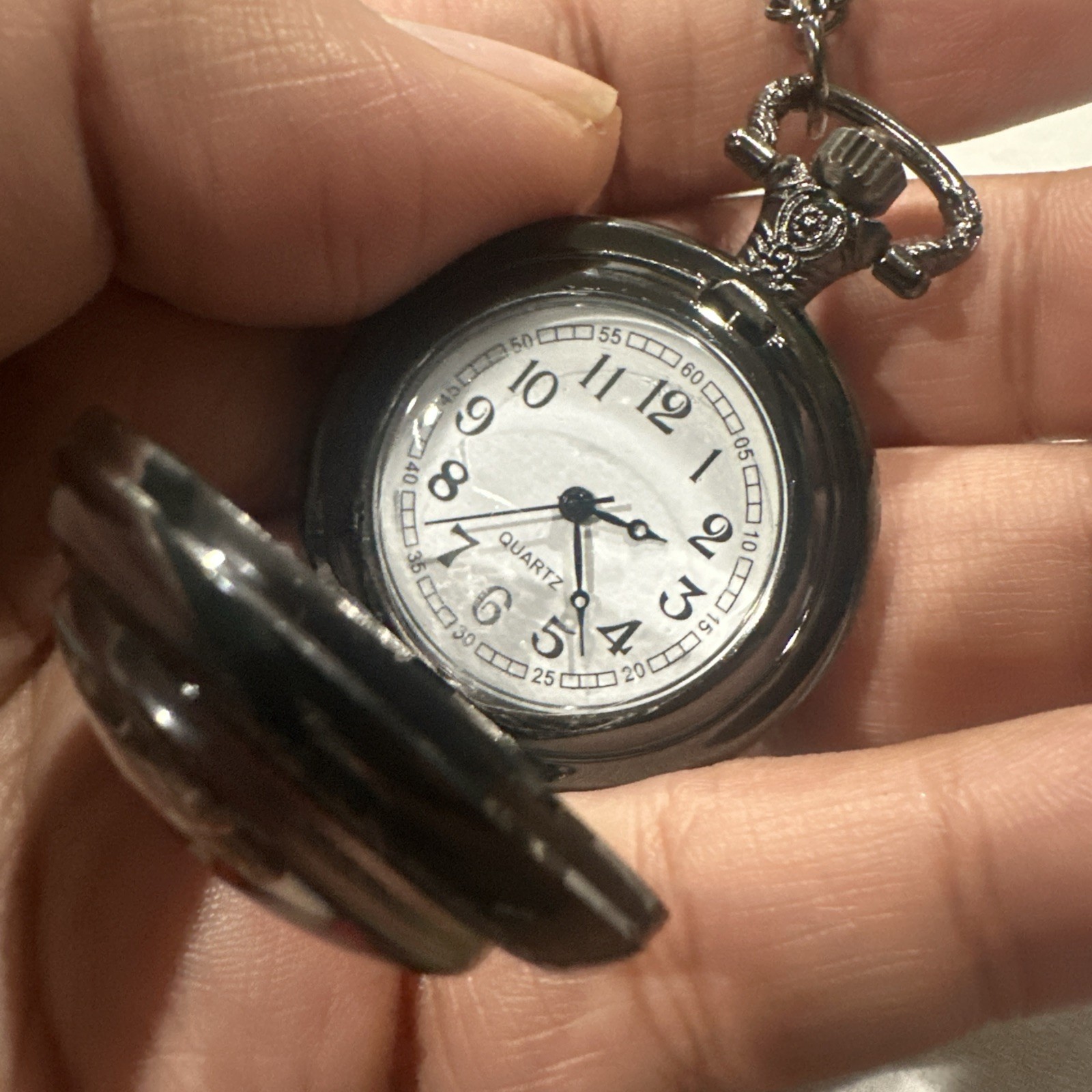 New Santa Claus Pocket Watch Design Black 36mm Quartz Christmas Holiday Gift USA