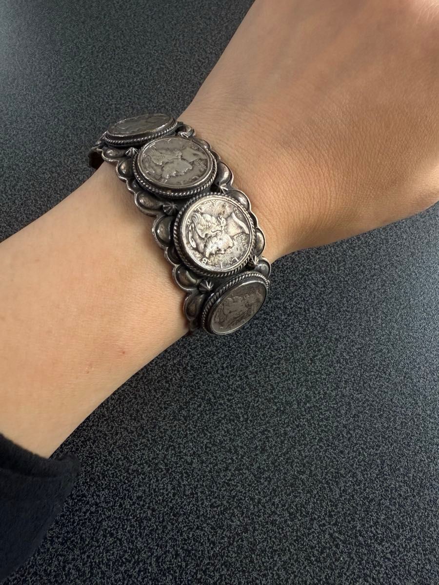 [B1P] Navajo Tribe Derrick Gordon Liberty Coin Sterling Silver Bangle [r9s]