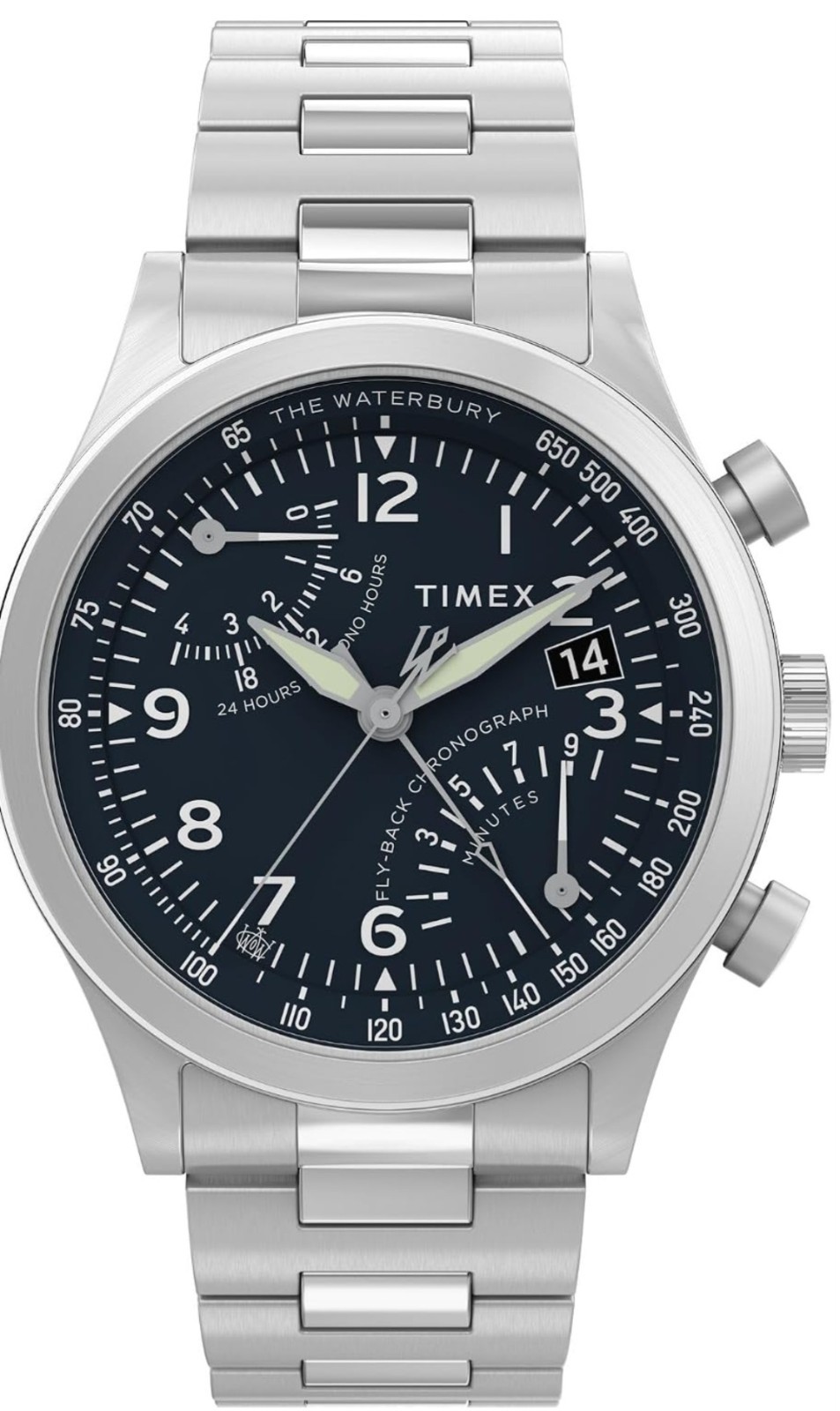Timex Waterbury Flyback Chronograph 43mm Blue Dial Watch TW2Y29800VQ NEW
