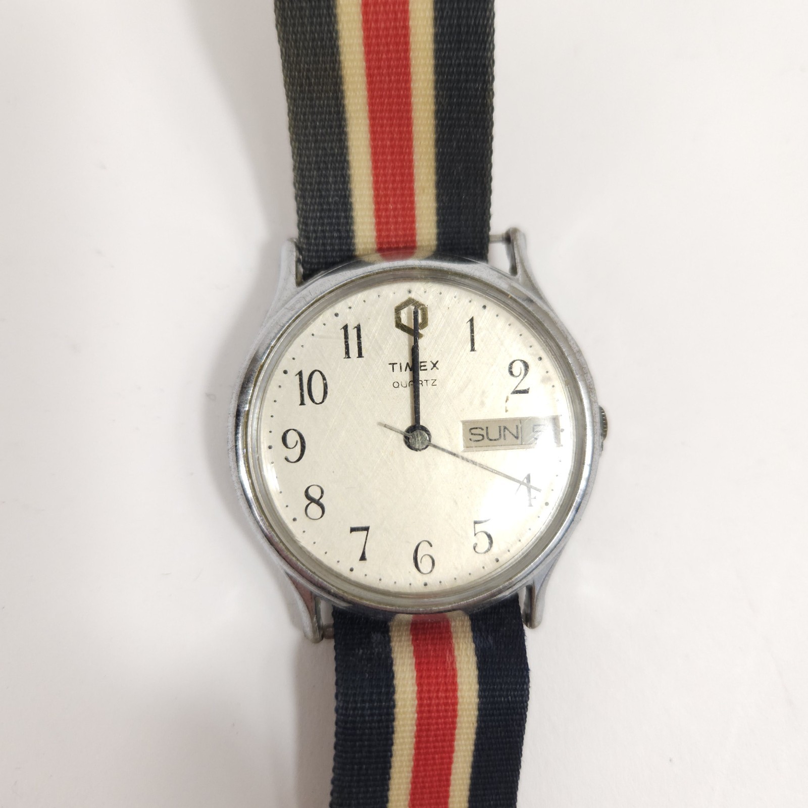 Vtg Timex Quartz M Cell Quartz Watch Rainbow Striped Band Assembled Philippines