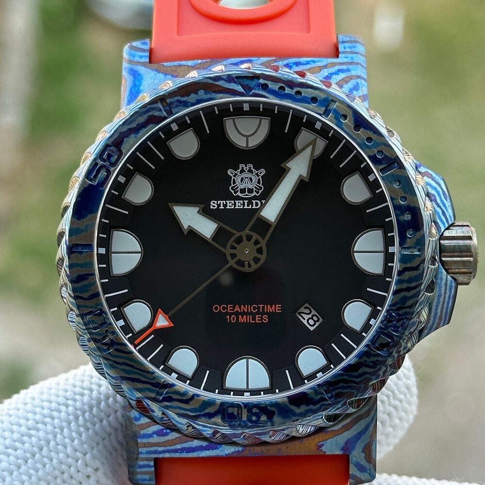 STEELDIVE SD1982Y — 46.5MM Titanium Damascus NH35 Dive Watch Sapphire Glass