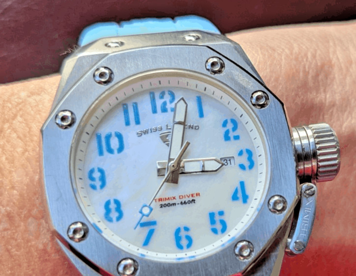 Ladies Swiss Legend Trimix Diver mother-of-pearl dial Blue strap watch