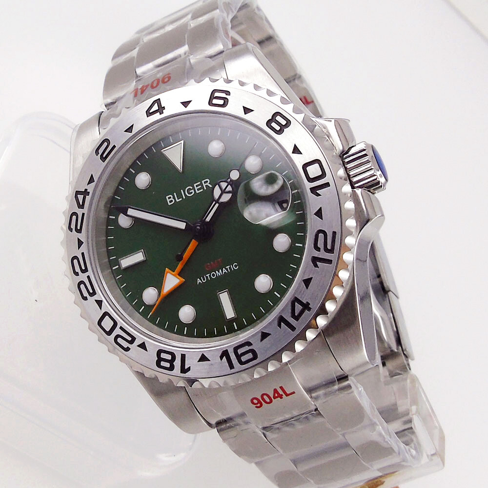 Green/White/Black Dial 40mm Sapphire Automatic Men’s Watch GMT Date Oyster Band