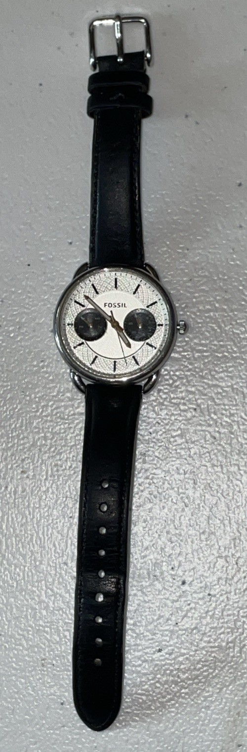 Fossil Tailor ES3953 Quartz Watch Stainless Black Leather Working Sub Dials