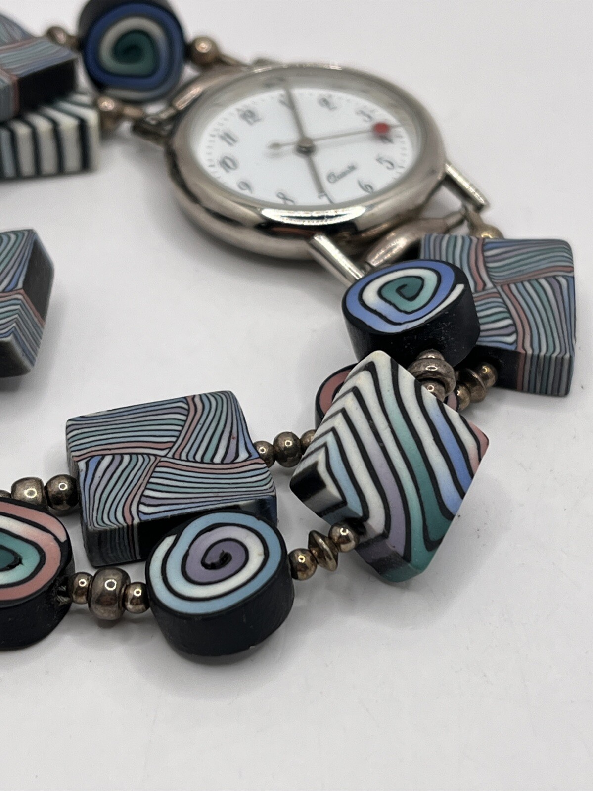 Artisan Polymer Clay Beaded Stretch Band Women’s Quartz Watch- New Battery