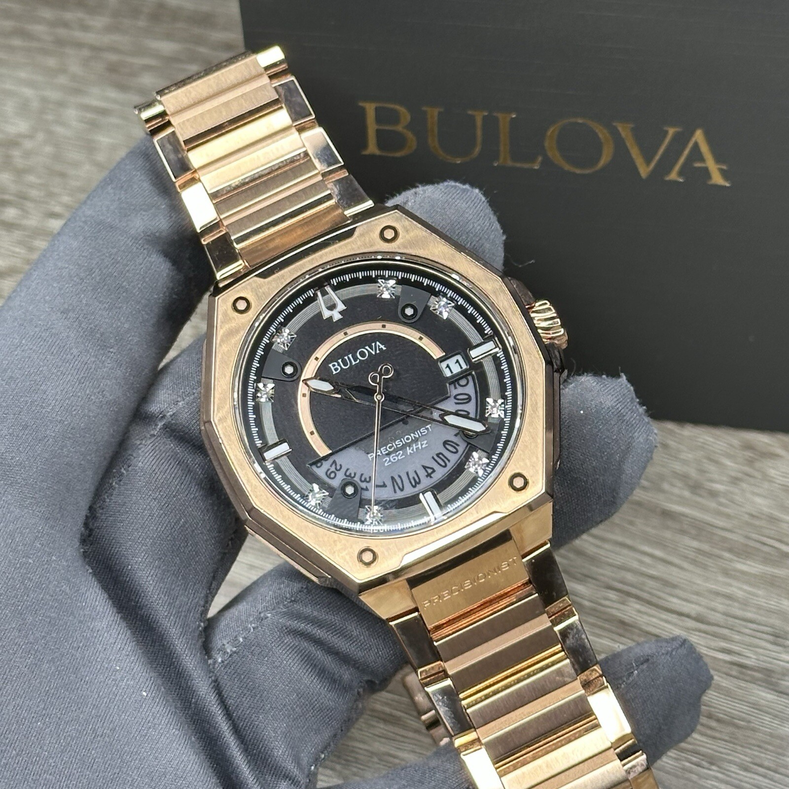 NEW✅262kHz✅Bulova Precisionist X Chronograph Rose Gold Steel Watch 97D129 $995