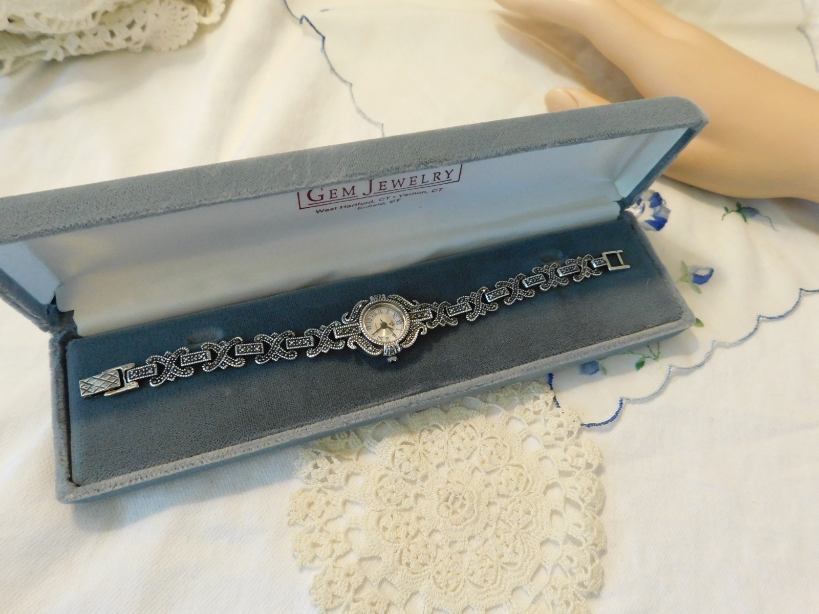 Sterling Silver Marcasite Quartz Watch 925 Art Deco Style WORKS