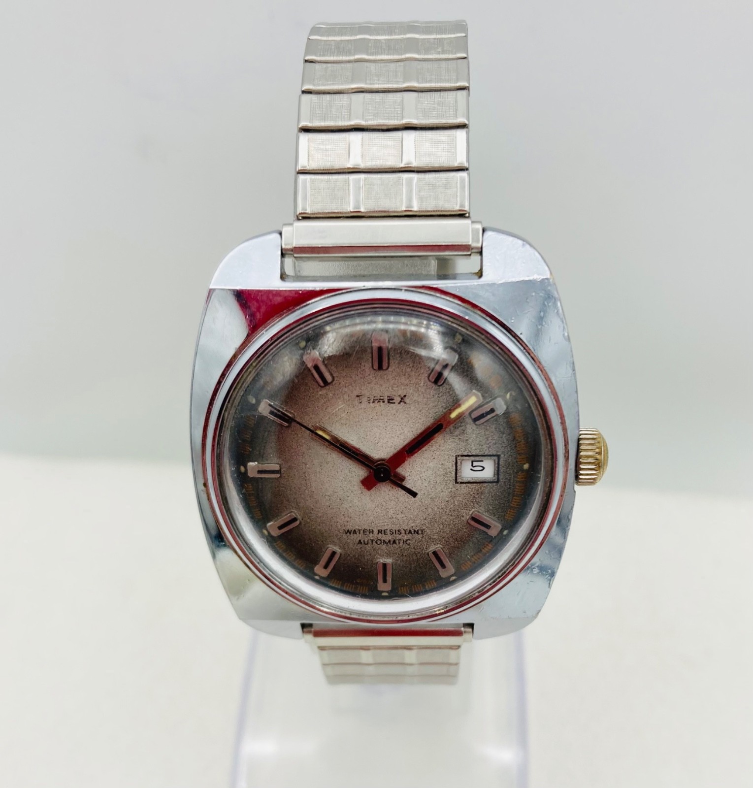 VTG Timex Men’s Watch Automatic Viscount Manual 1976 Gray Dial 36mm Chrome Case